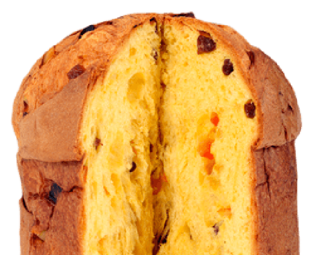 Panettone rebanado — interior con frutas y frutos secos